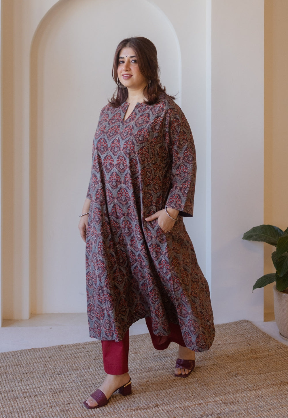 Nyra Brown Ajrakh Cotton Jhabbha Kali Kurta