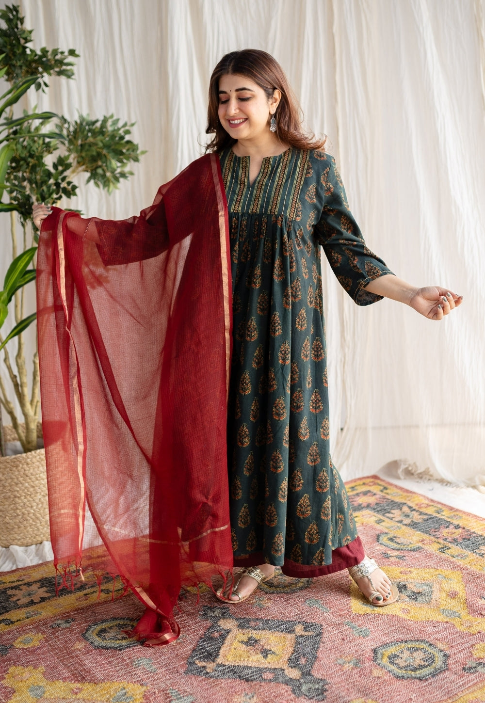 Red Kota Doria Cotton Dupatta