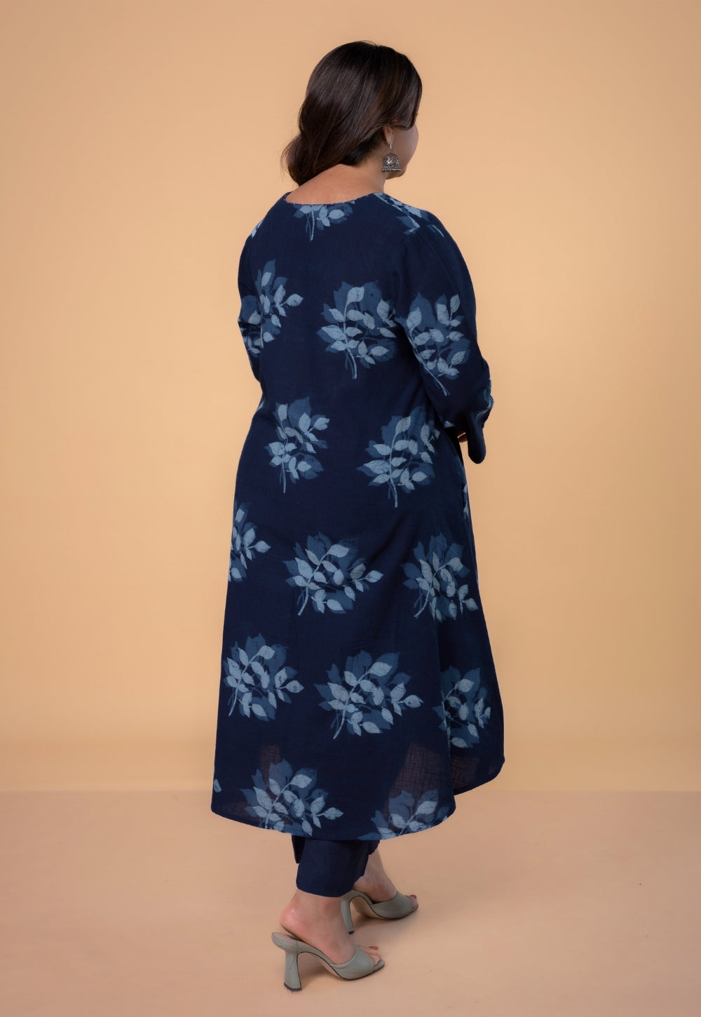 Shrusti Blue Dabu Slub Cotton A Line Kurta