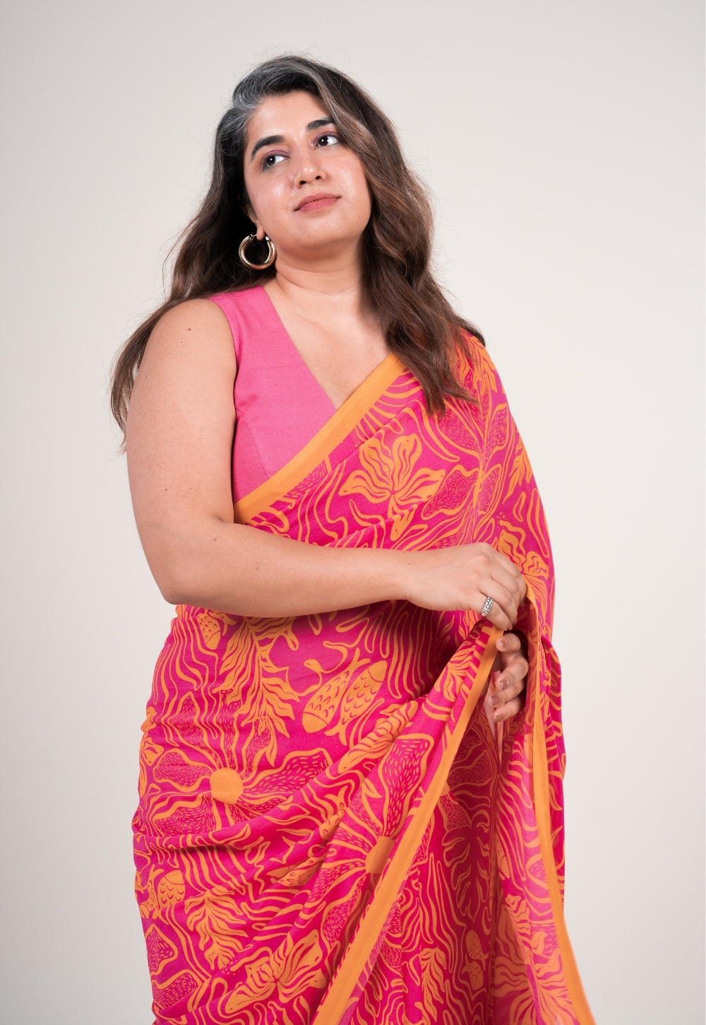 Pihu Hot pink Georgette Printed Saree