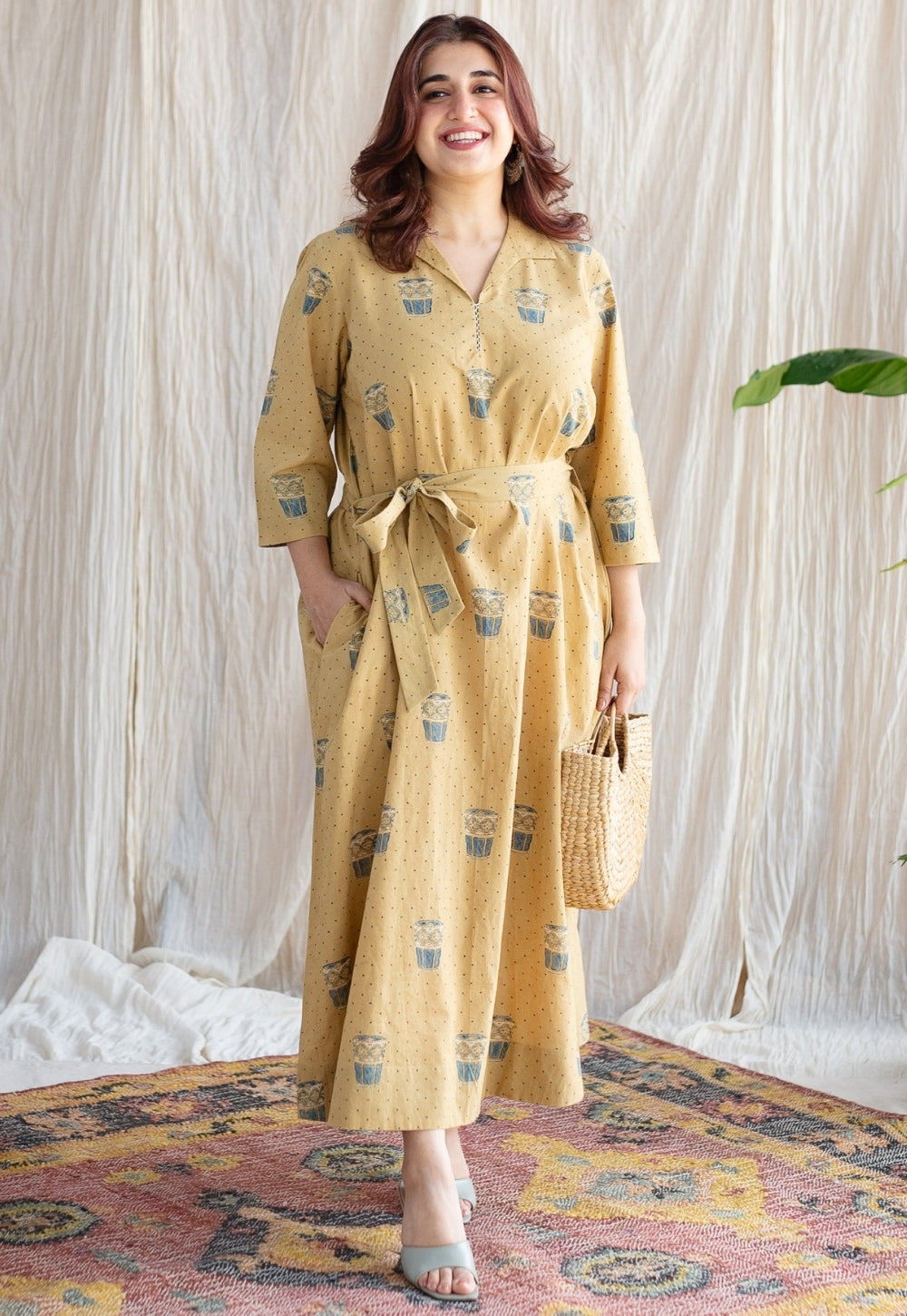 Bombay Irani Chai Ajrakh Cotton Hand Embroidered Dress
