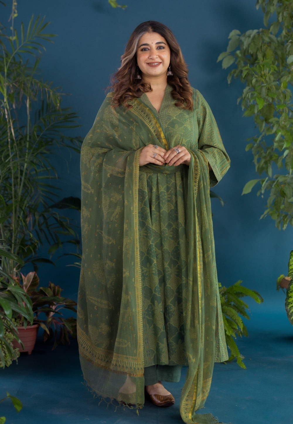 Green Traditional Ajrakh Kota Doria Cotton Dupatta
