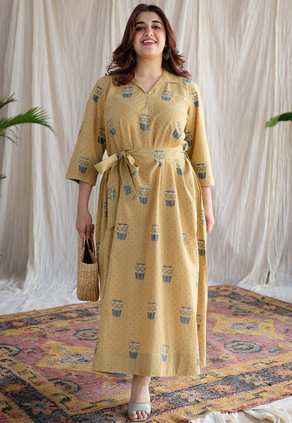Bombay Irani Chai Ajrakh Cotton Hand Embroidered Dress