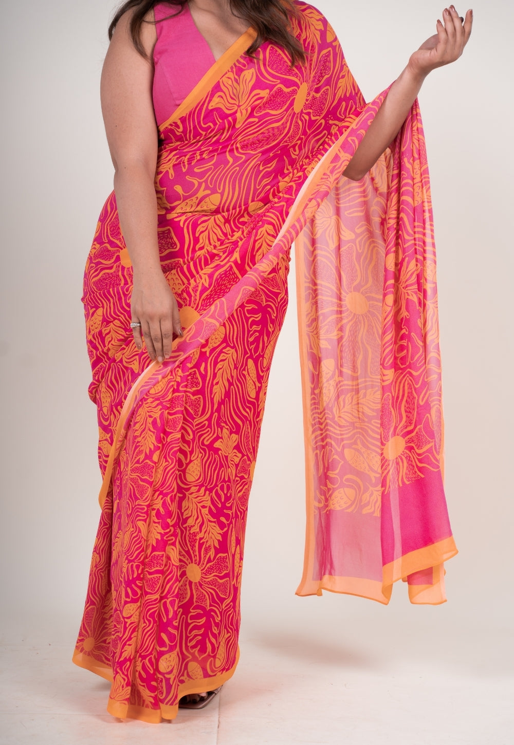 Pihu Hot pink Georgette Printed Saree