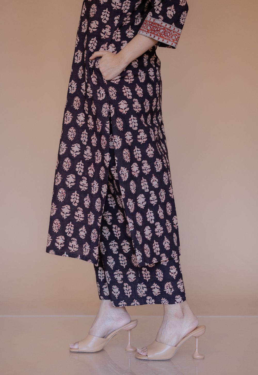 Shanza Black Bagru Cotton Straight Co-Ord Set with Embroidery