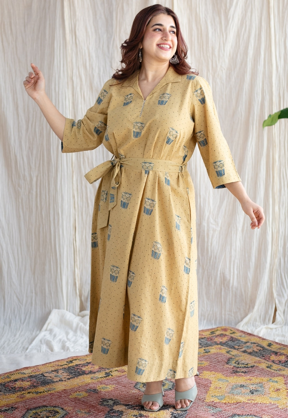Bombay Irani Chai Ajrakh Cotton Hand Embroidered Dress