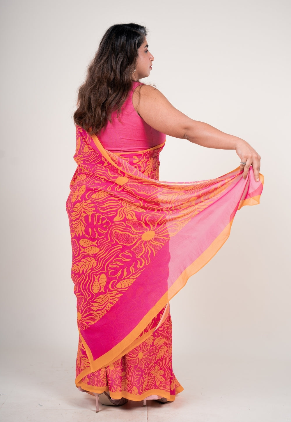 Pihu Hot pink Georgette Printed Saree