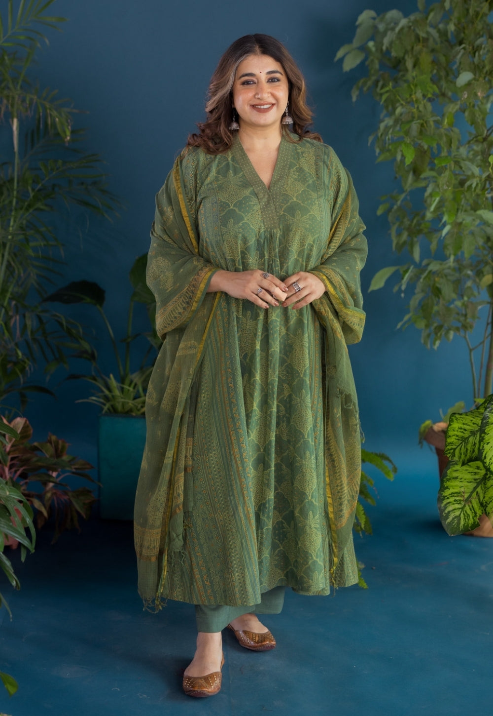 Green Traditional Ajrakh Kota Doria Cotton Dupatta