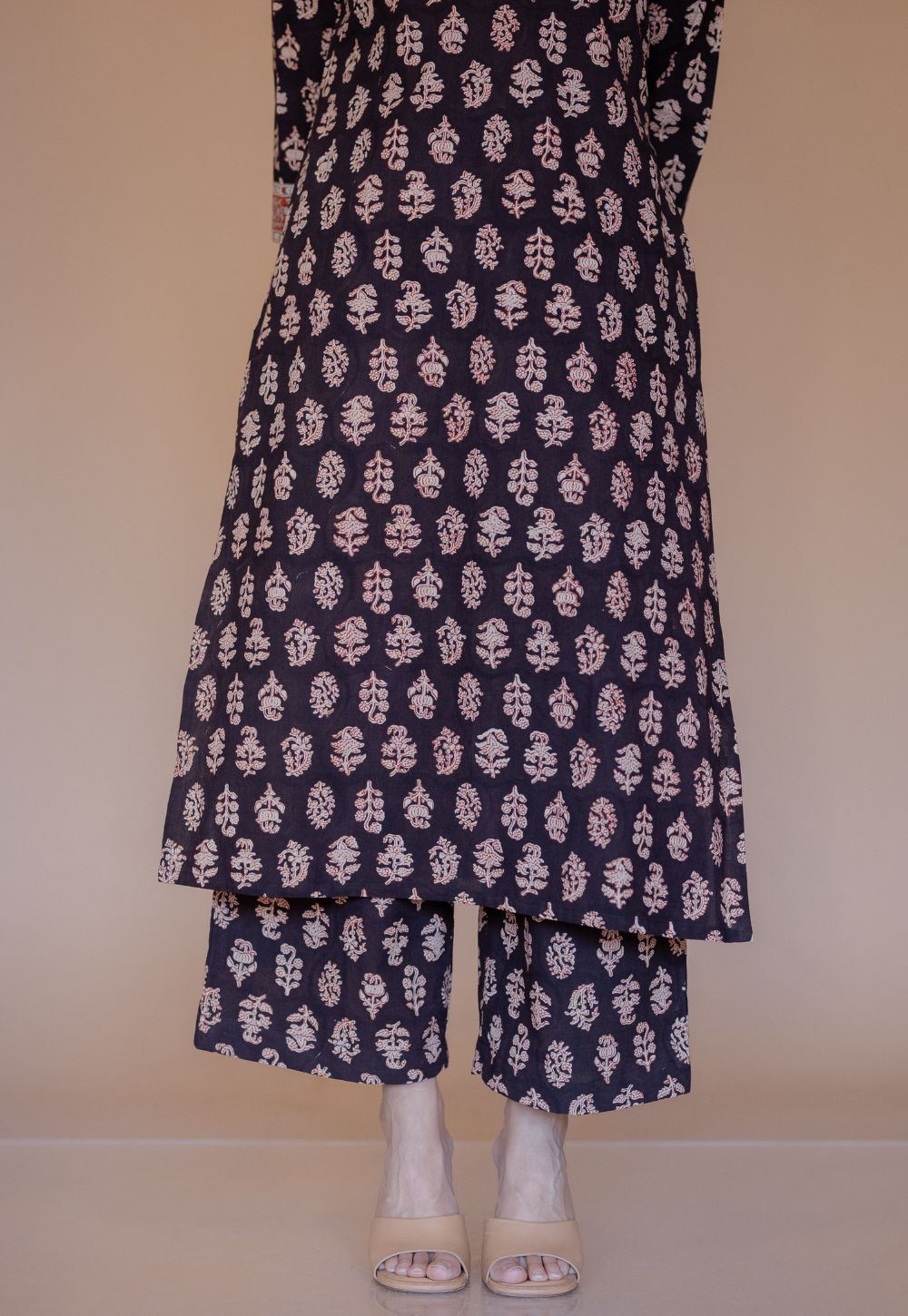 Shanza Black Bagru Cotton Straight Co-Ord Set with Embroidery