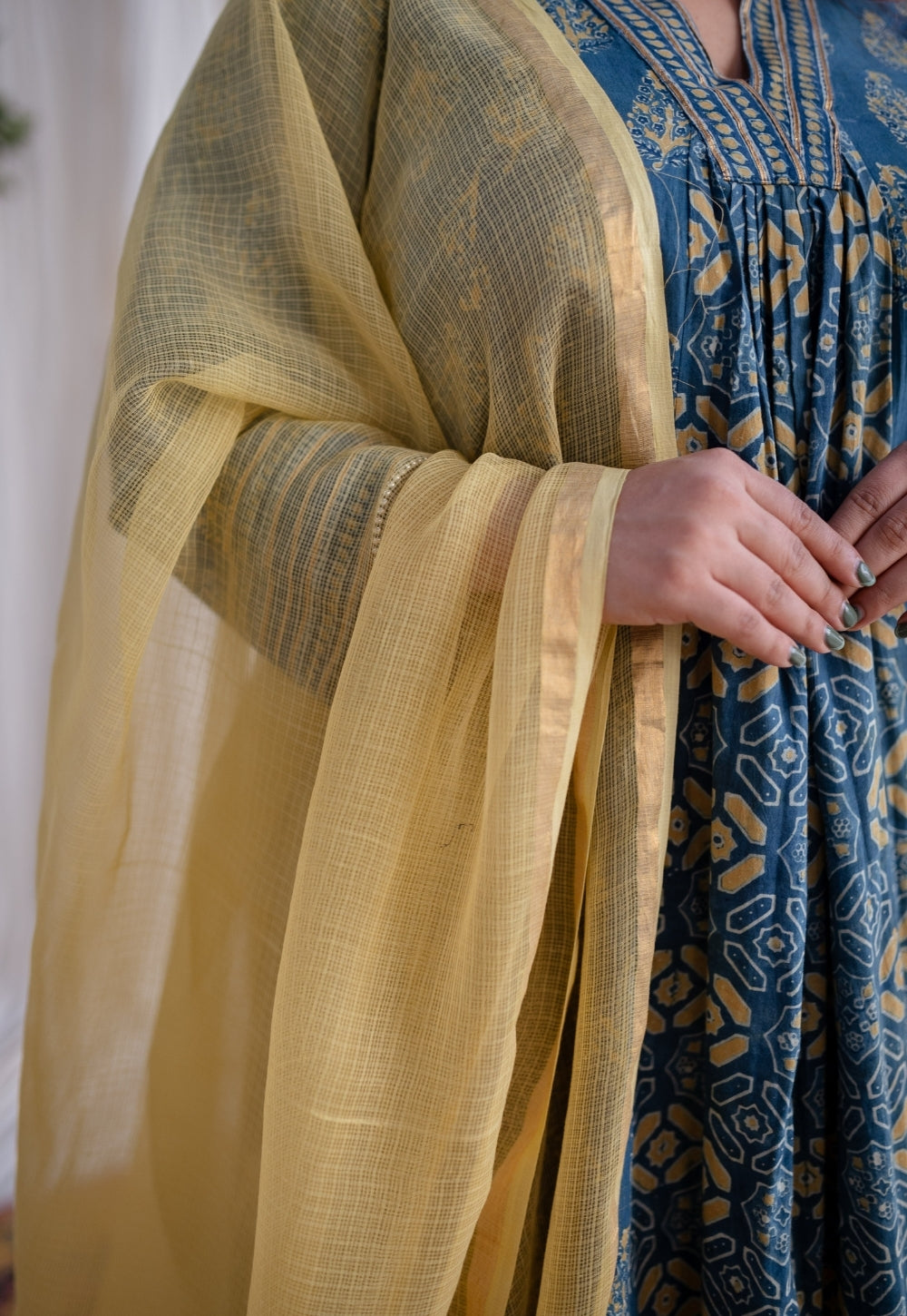 Lemon Yellow Kota Doria Cotton Dupatta