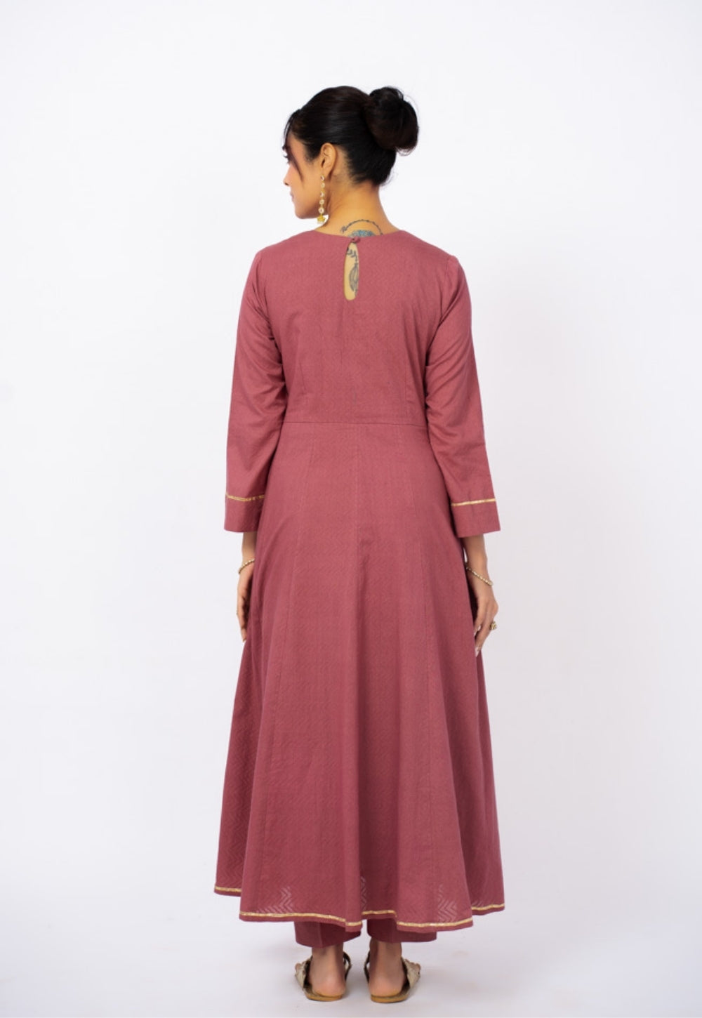 Kainat Pink Solid Cotton Kali Kurta Suit Set with Printed Dupatta (Set of 3)
