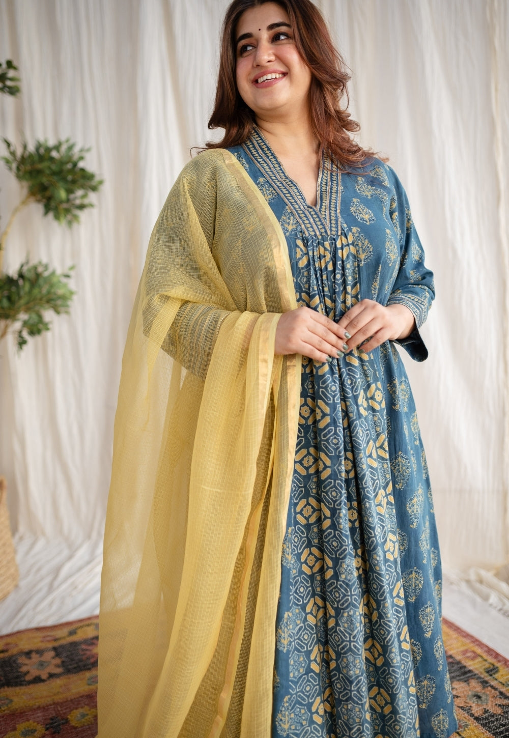 Lemon Yellow Kota Doria Cotton Dupatta