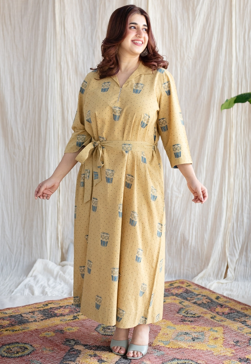 Bombay Irani Chai Ajrakh Cotton Hand Embroidered Dress