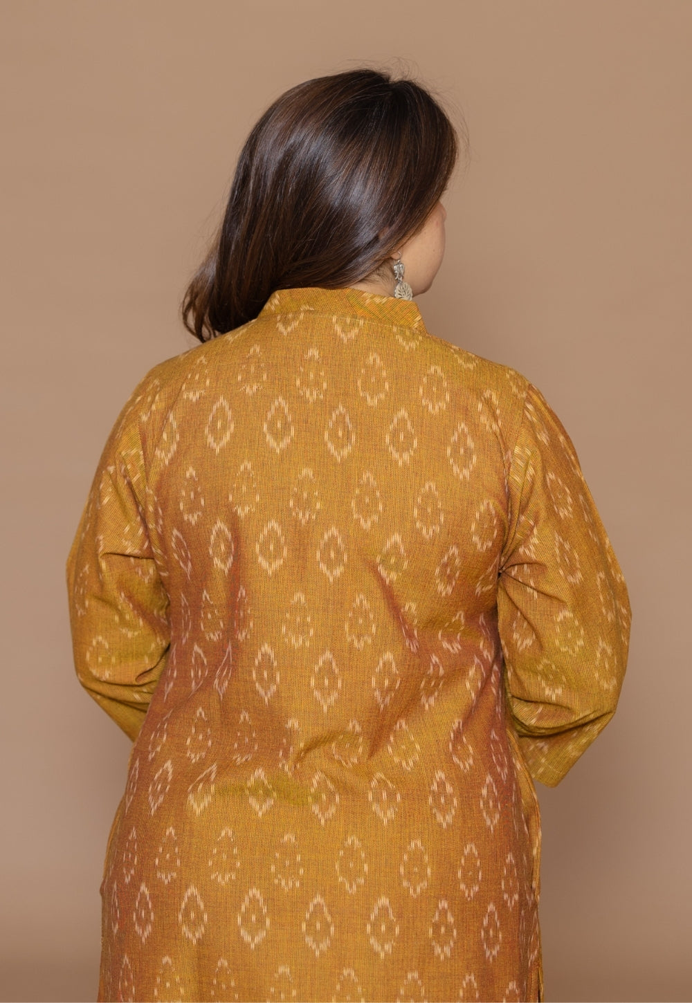 Avika Yellow Handloom Ikkat Cotton Straight Kurta