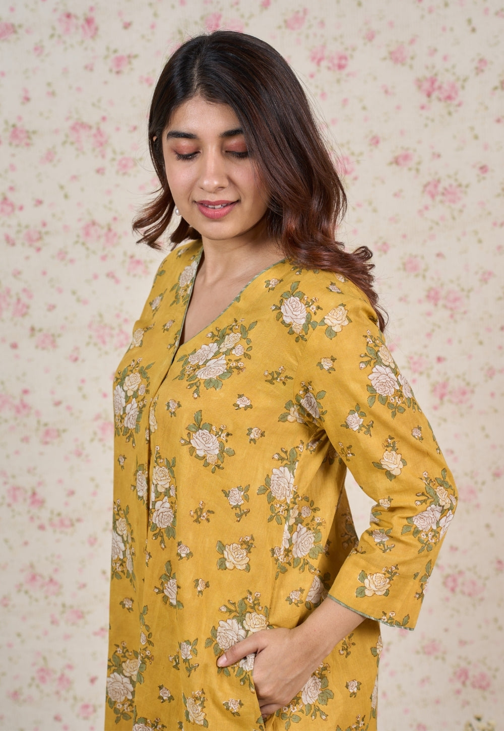 Hazel Yellow Sanganeri Mul Cotton Straight Kurta