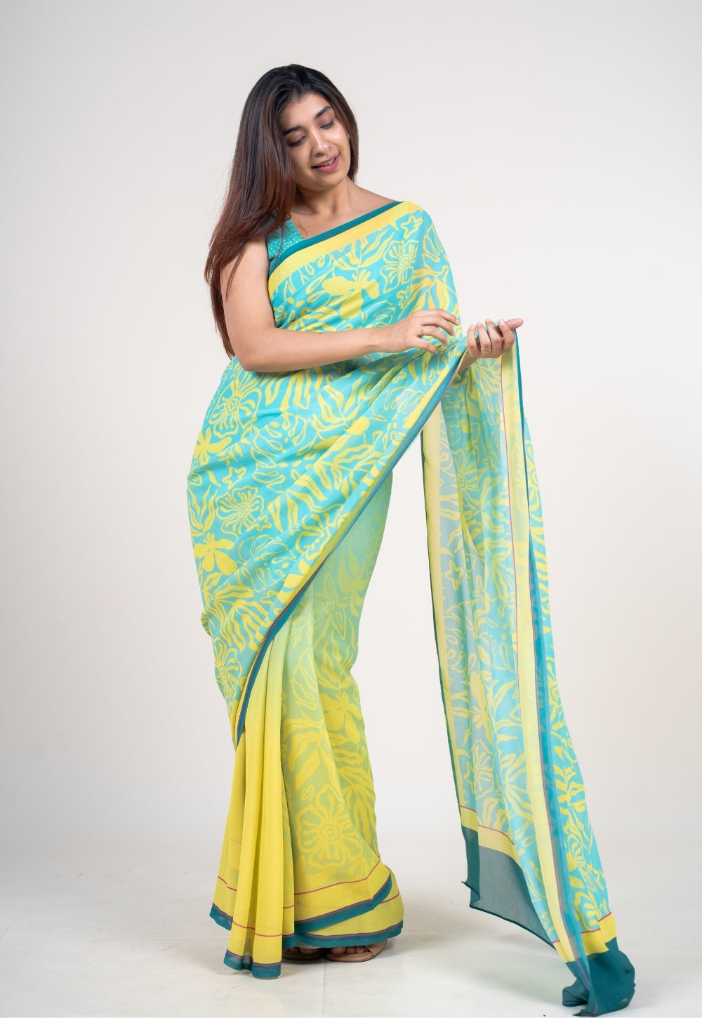 Mrinal Mint Green Georgette Printed Saree