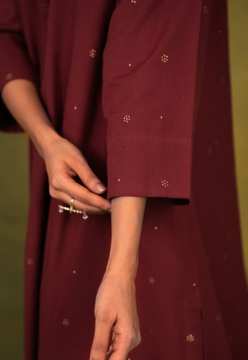 Alizah Maroon Rogan Handblock Printed Cotton Jhabbha Kali Suit Set (Set of 3)