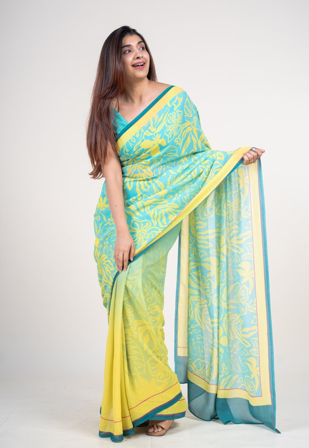 Mrinal Mint Green Georgette Printed Saree