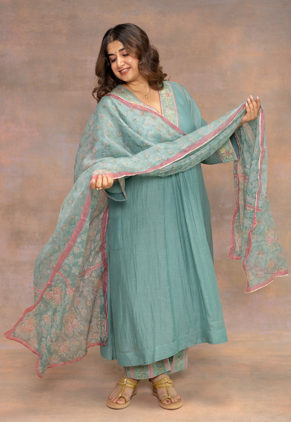 Rosalia Blue Sanganeri Chanderi Silk Straight Pant