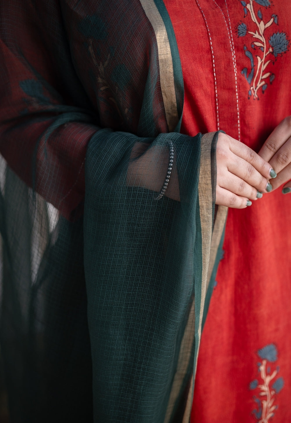 Dark Green Kota Doria Cotton Dupatta
