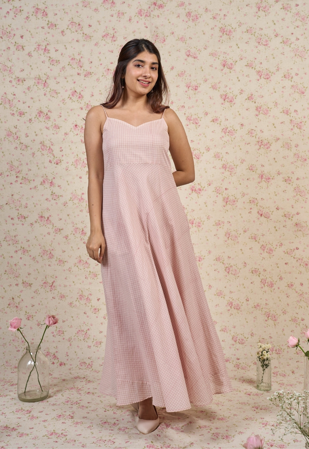 Eva Pink Sanganeri Mul Cotton A Line Dress
