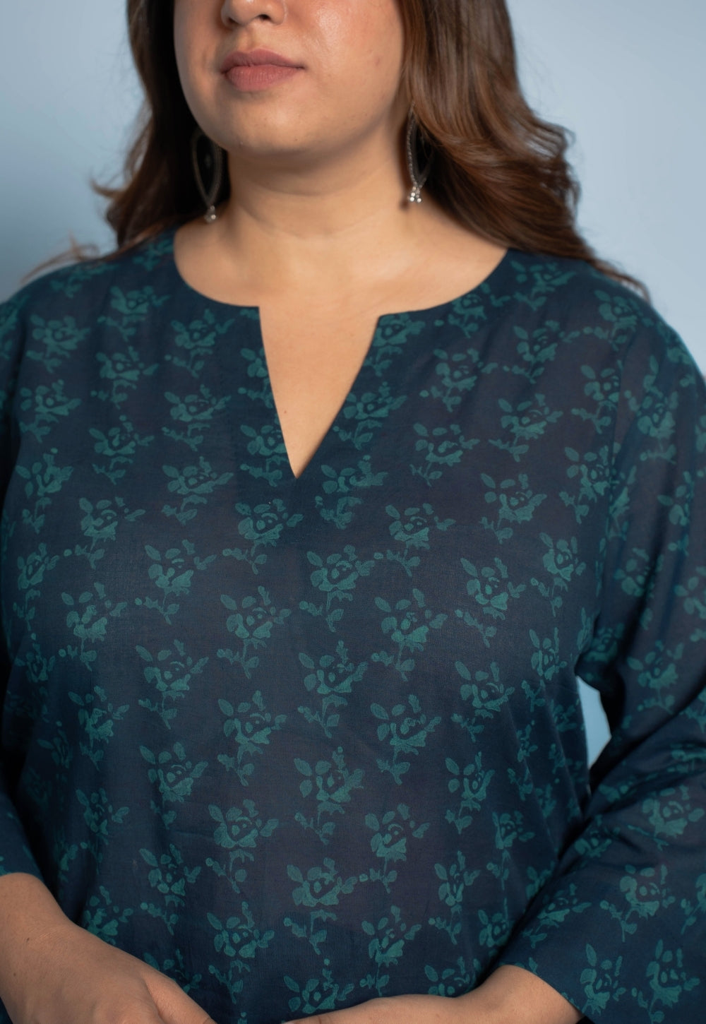 Anvi Blue Dabu Mul Cotton Straight Short Top