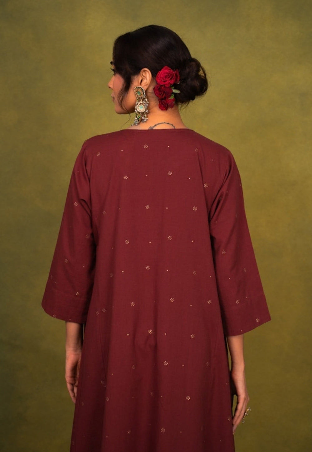 Alizah Maroon Rogan Handblock Printed Cotton Jhabbha Kali Suit Set (Set of 3)