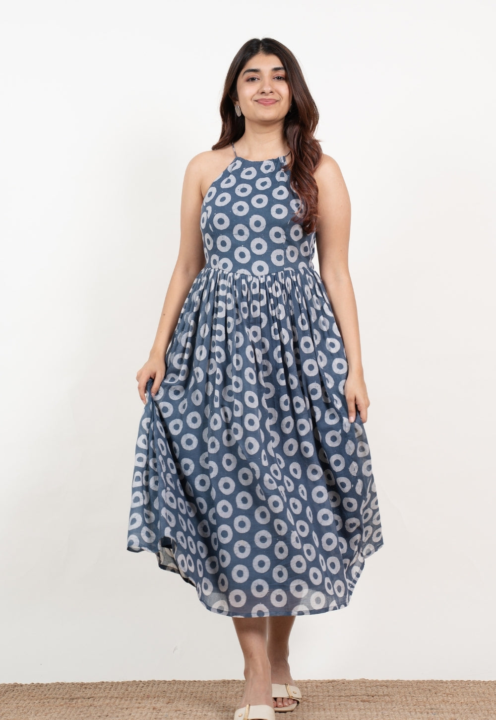 Zinal Blue Batik MulMul A Line Dress