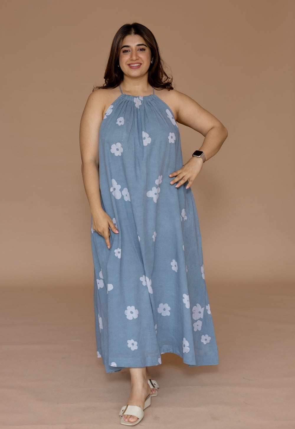 Zinal  Blue Batik MulMul A Line Dress