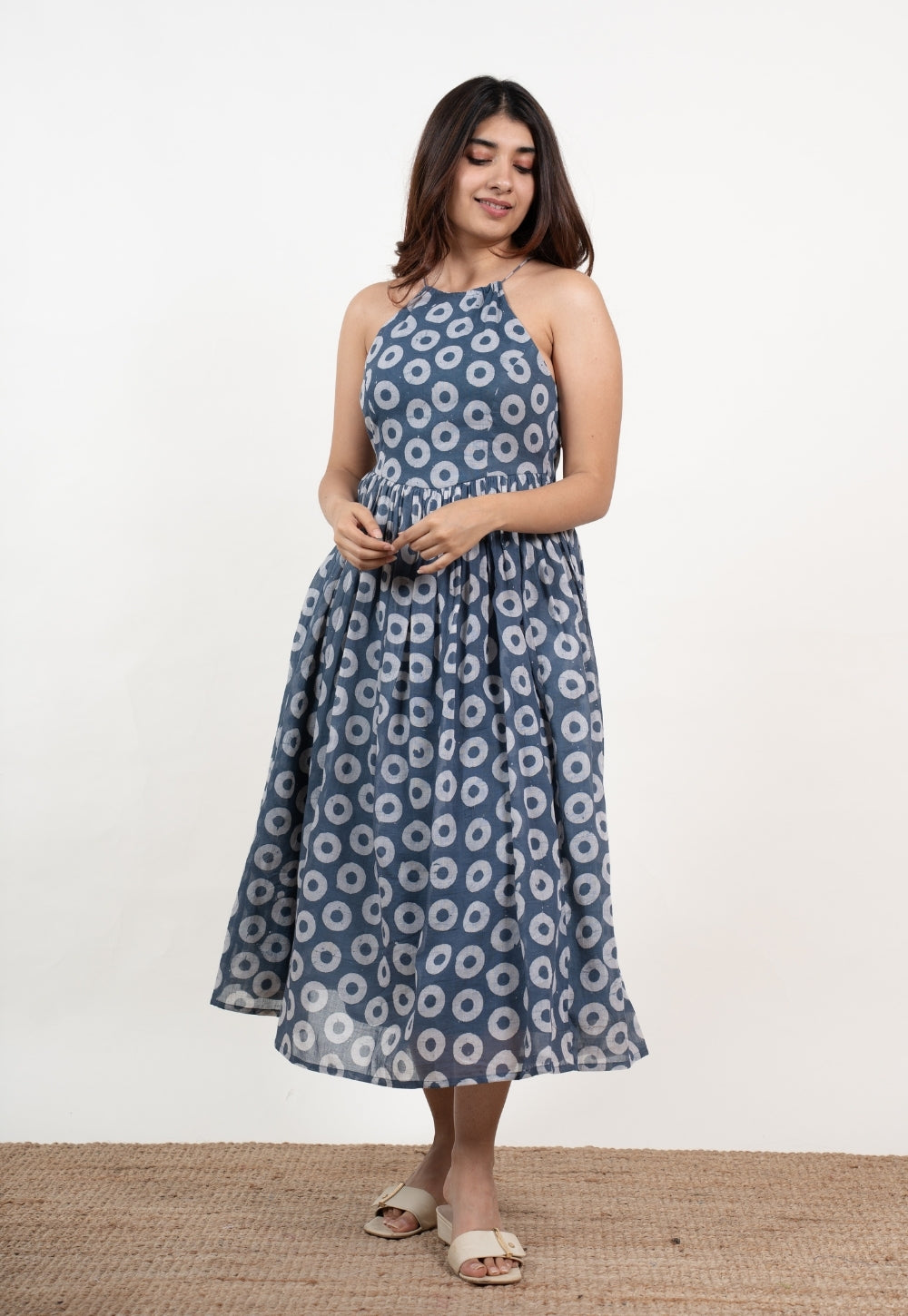Zinal Blue Batik MulMul A Line Dress