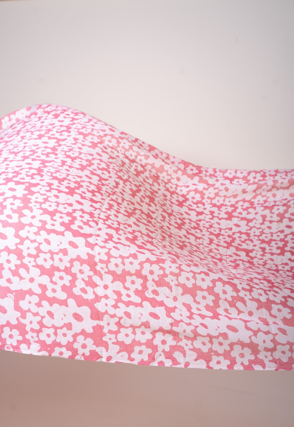 Pink Floral Batik Handblock Printed Mul Fabric