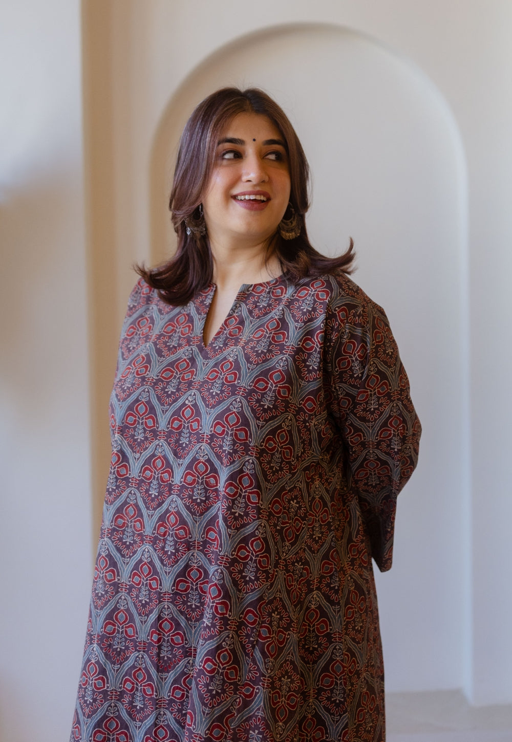 Nyra Brown Ajrakh Cotton Jhabbha Kali Kurta
