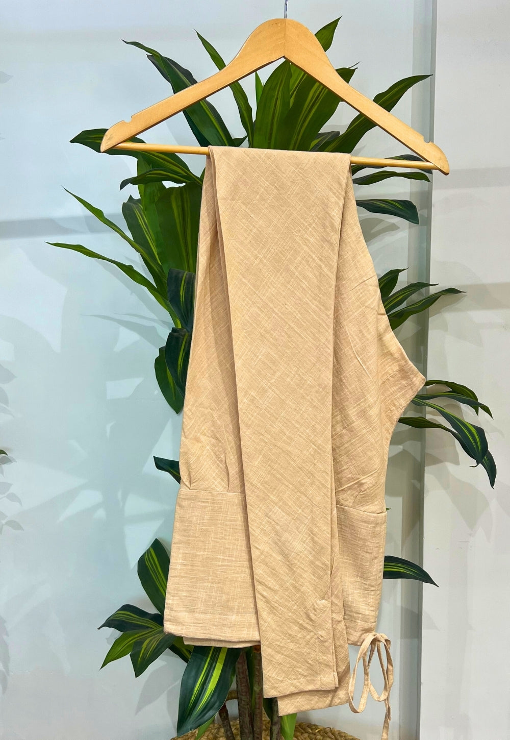 Miral Cream Solid Slub Cotton Churidar