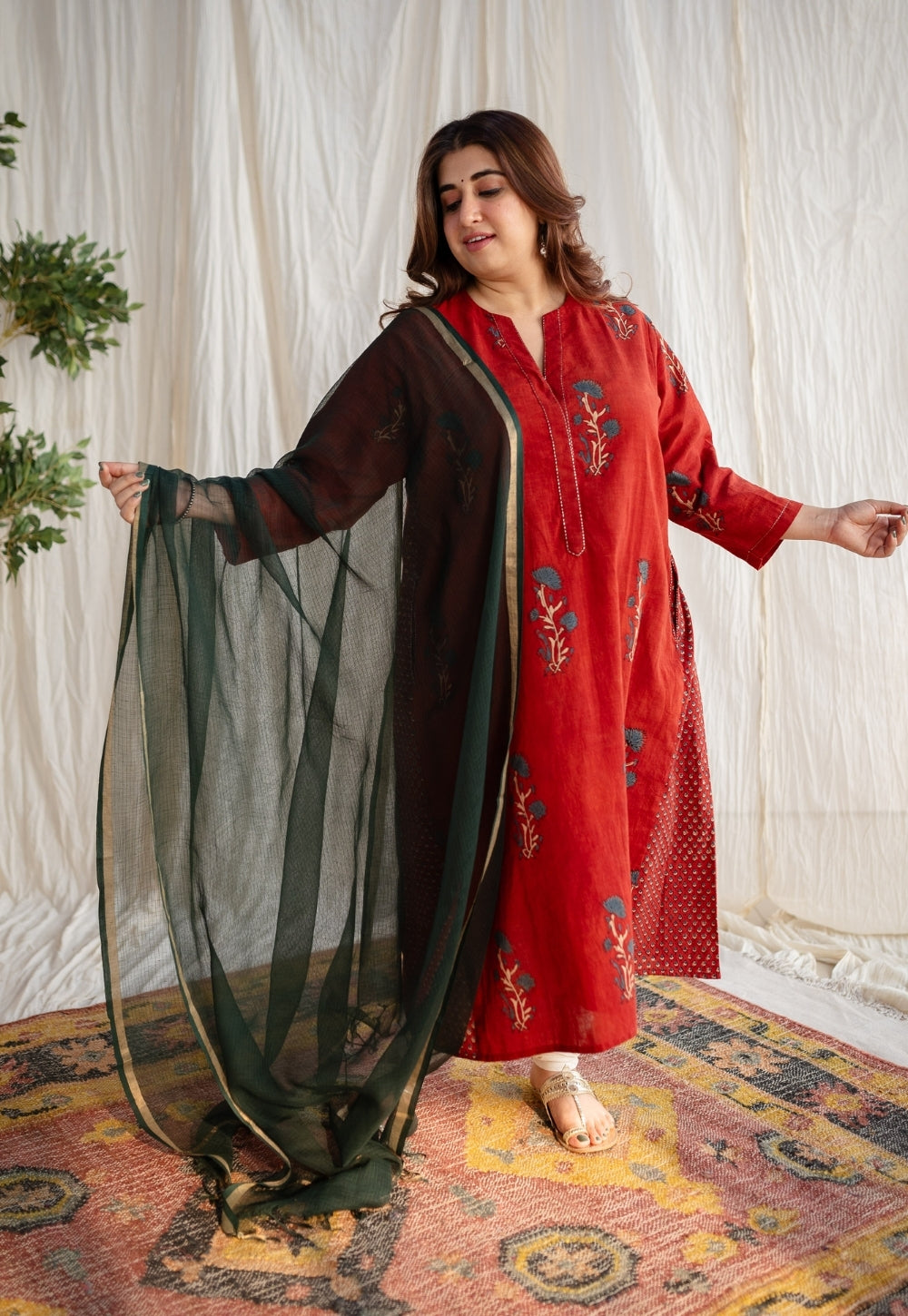 Dark Green Kota Doria Cotton Dupatta