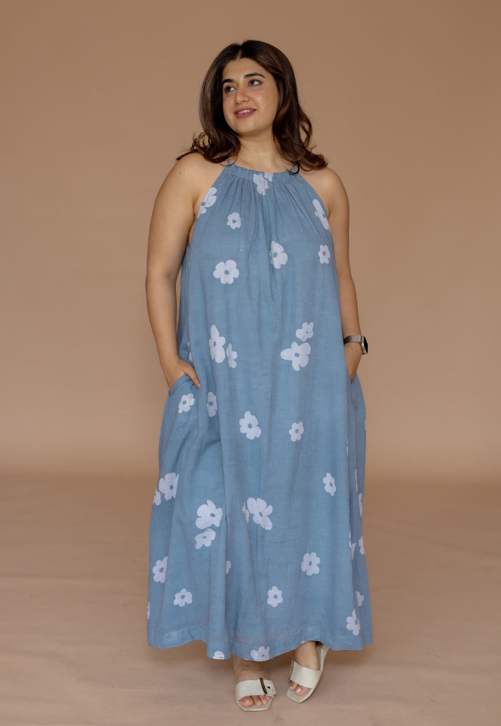 Zinal  Blue Batik MulMul A Line Dress
