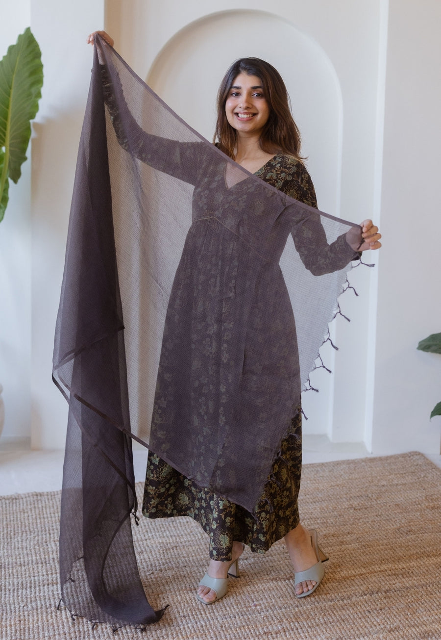 Brown Solid Kota Doria Cotton Dupatta