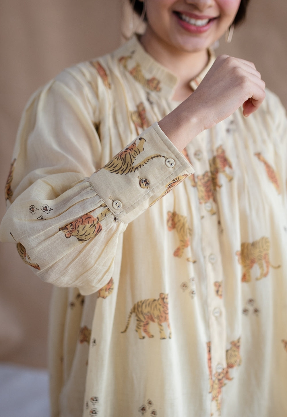 Kanha Bagh Ajrakh MulMul Light Yellow Cotton Top