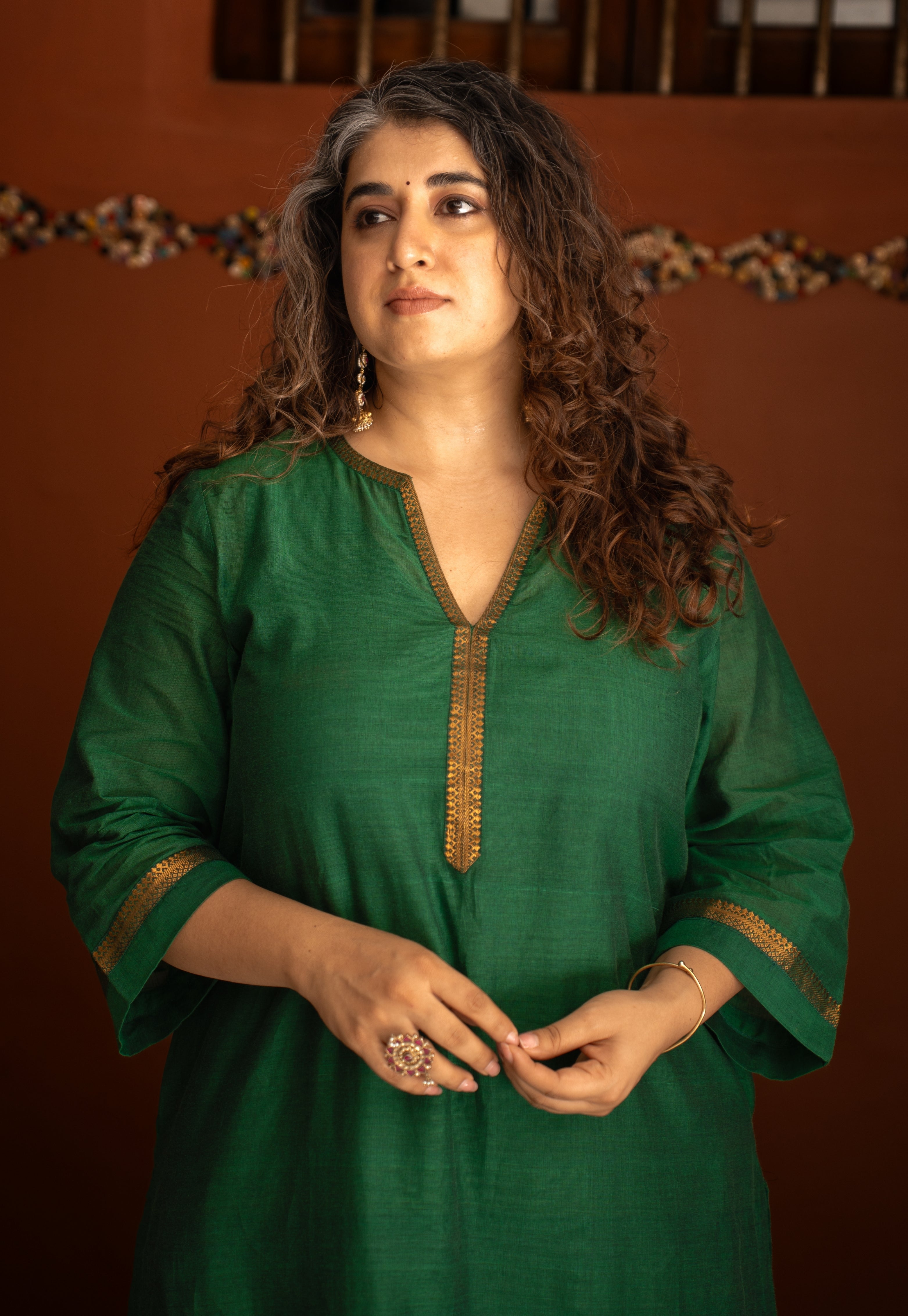 Alvira Green Mangalgiri Cotton Straight Kurta with Nizam Border