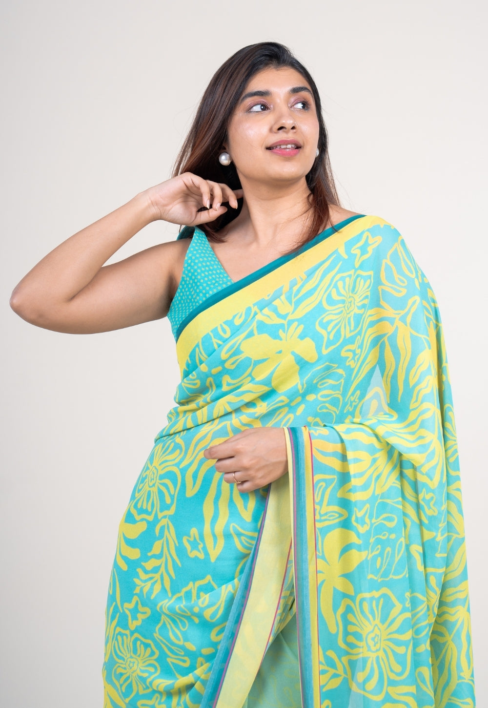 Mrinal Mint Green Georgette Printed Saree