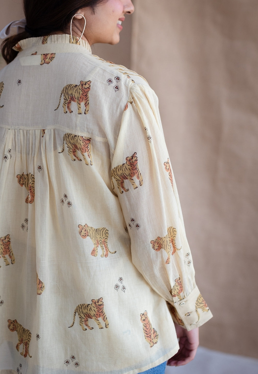 Kanha Bagh Ajrakh MulMul Light Yellow Cotton Top