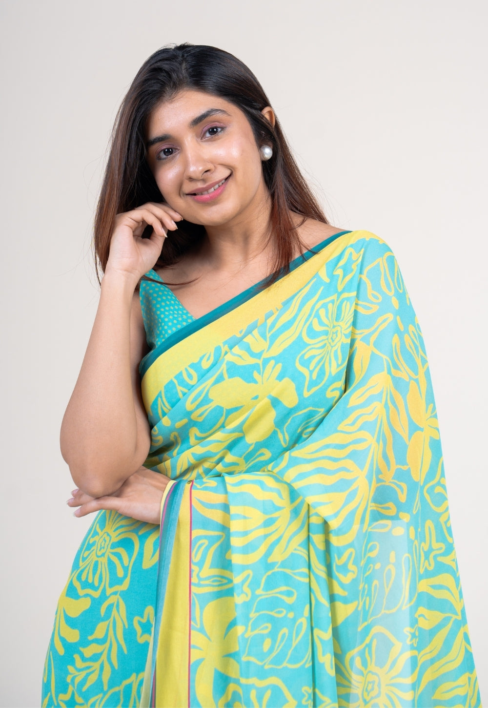 Mrinal Mint Green Georgette Printed Saree