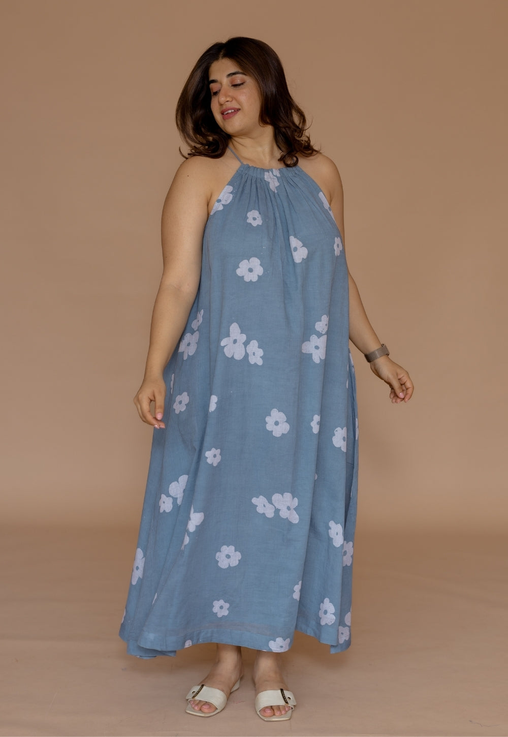 Zinal  Blue Batik MulMul A Line Dress