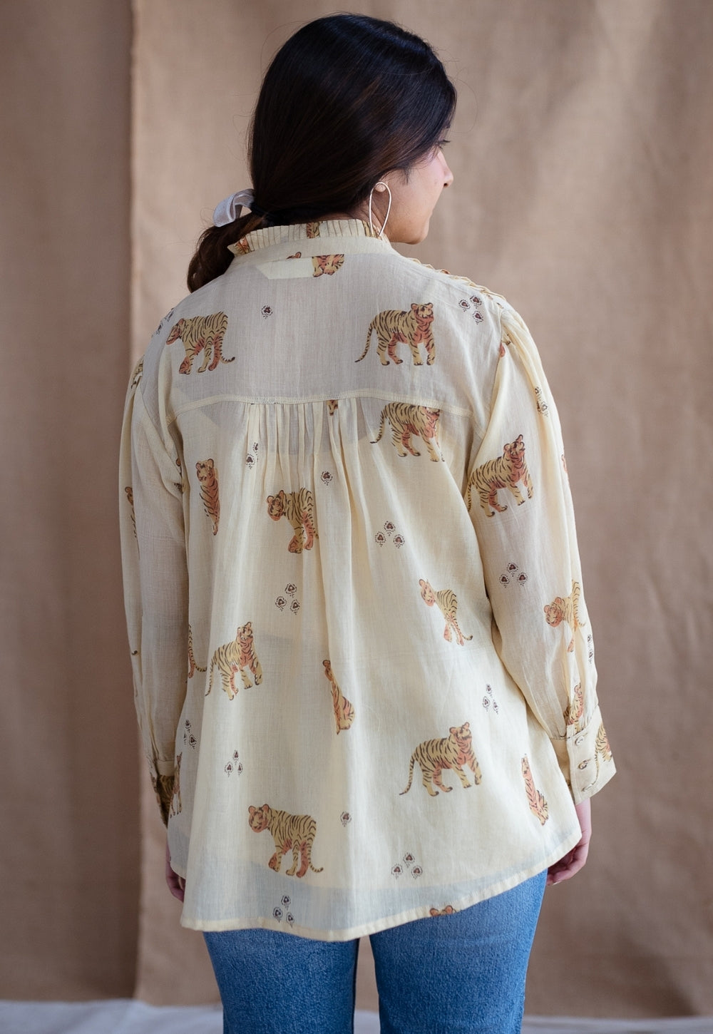 Kanha Bagh Ajrakh MulMul Light Yellow Cotton Top