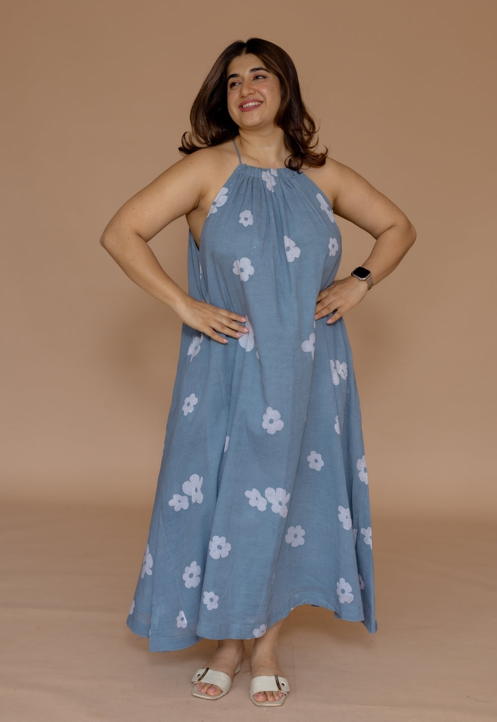 Zinal  Blue Batik MulMul A Line Dress