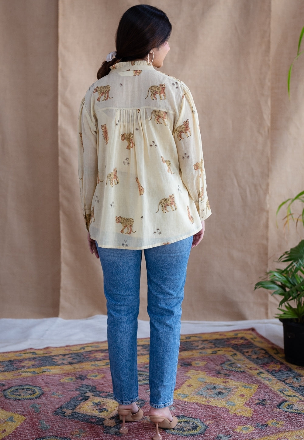 Kanha Bagh Ajrakh MulMul Light Yellow Cotton Top