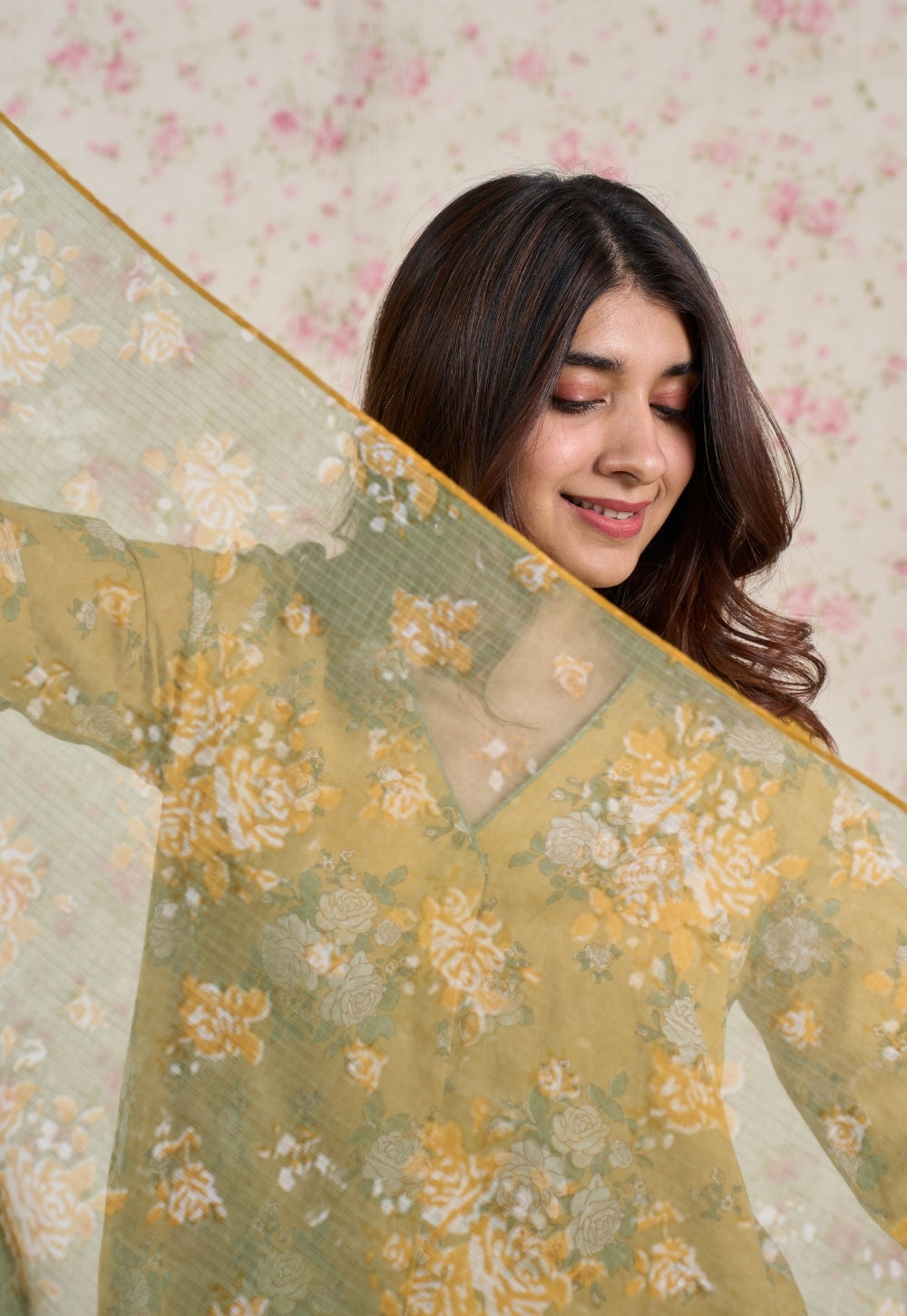 Rozin Green Sanganeri Kota Doria Cotton Dupatta