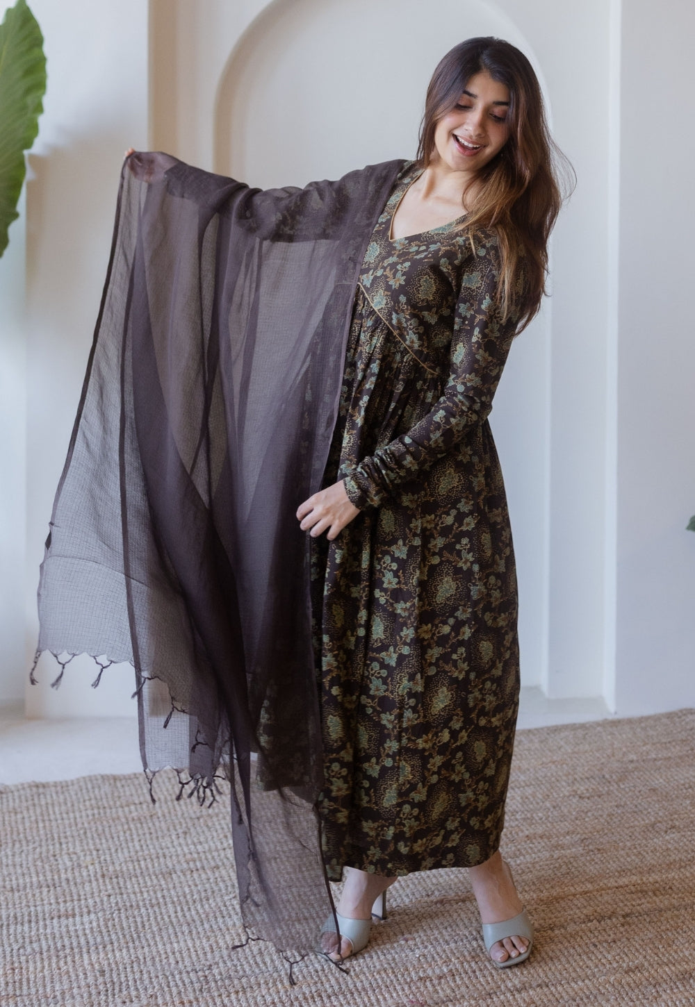 Brown Solid Kota Doria Cotton Dupatta