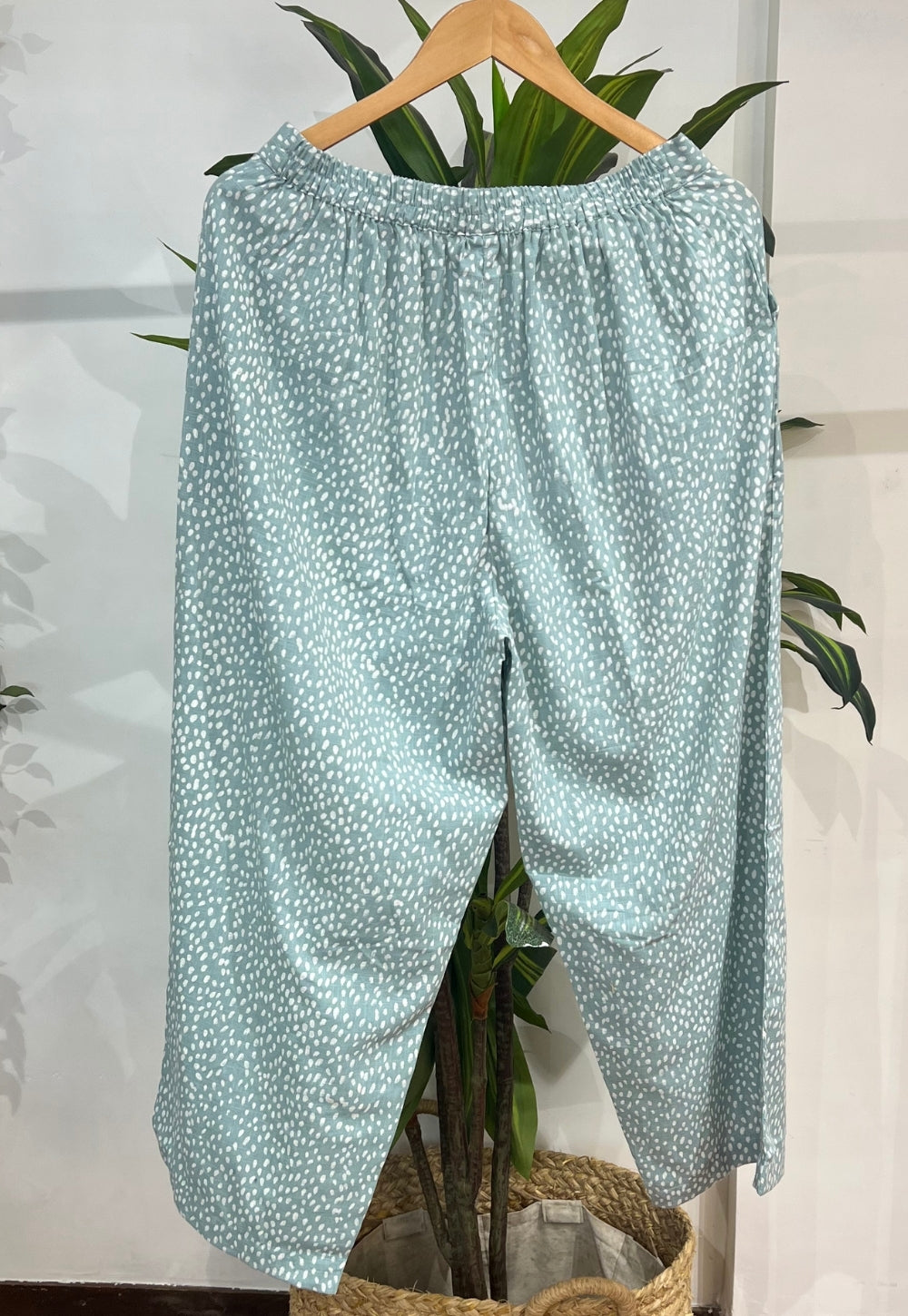 Yashi Blue Hand Block Print Slub Cotton Straight Pant
