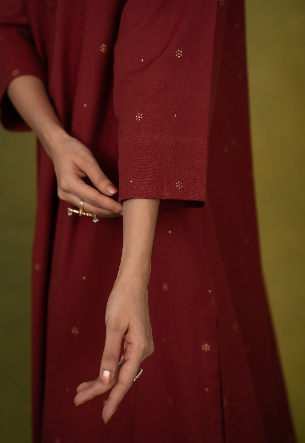 Alizah Maroon Rogan Handblock Printed Cotton Jhabbha Kali Suit Set (Set of 3)