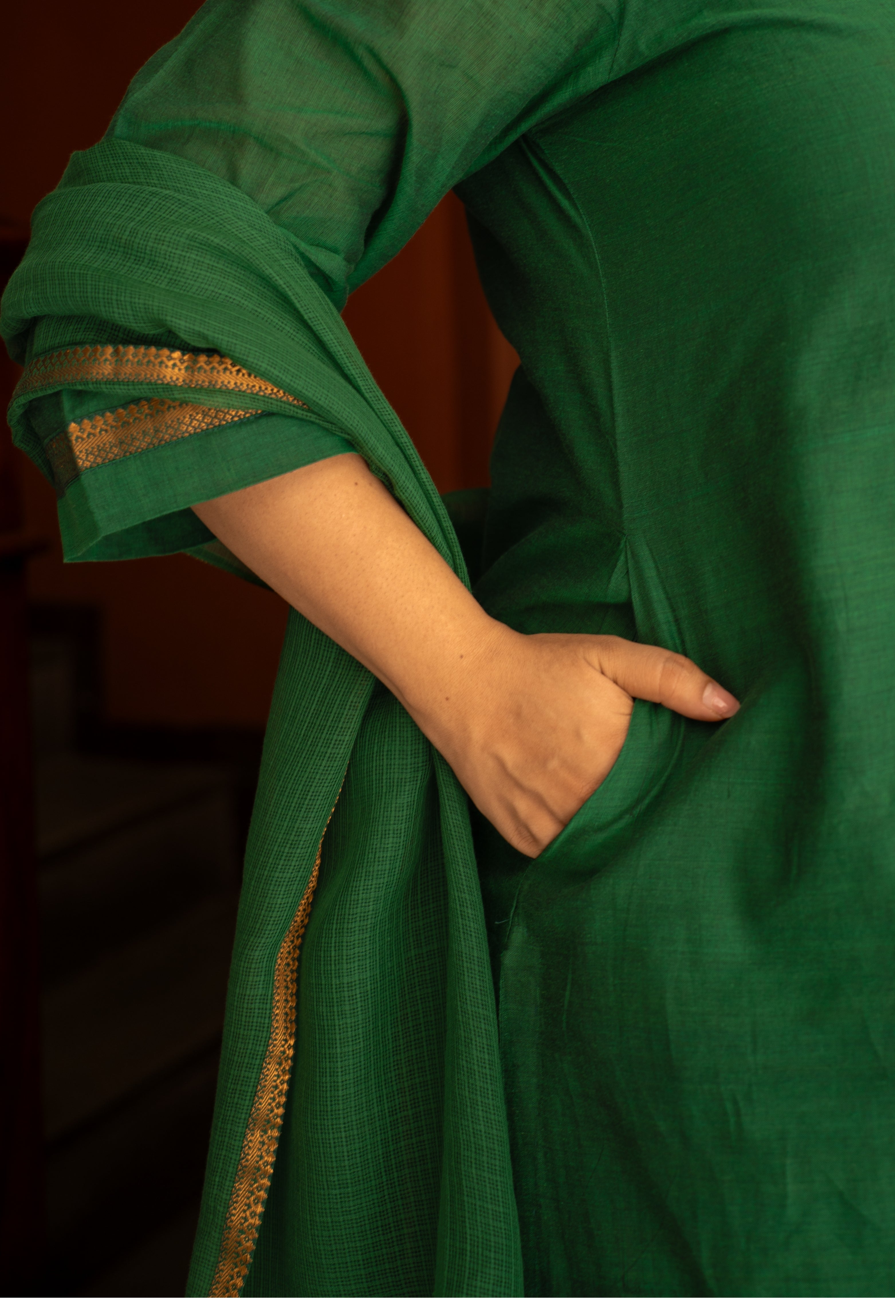 Alvira Green Mangalgiri Cotton Straight Kurta with Nizam Border